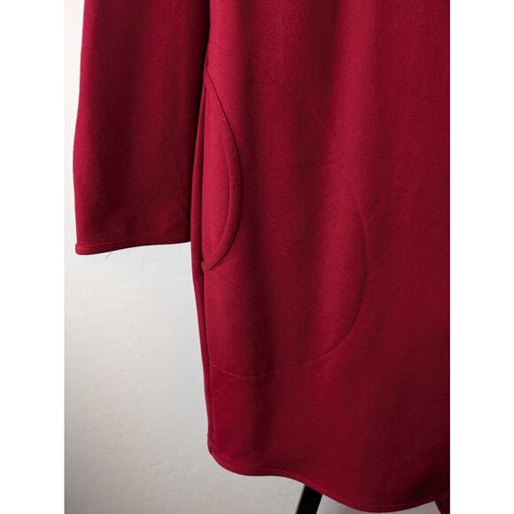 Clara Sun Woo red open front ponte knit cardigan large pockets - Picture 6 of 7